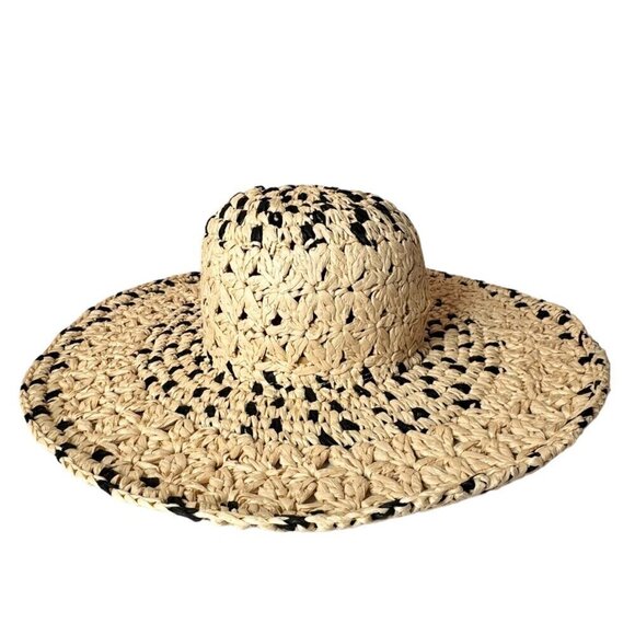 Magid Hats Accessories - NWT Magid Hats Black & Neutral Straw Crochet Wide Brim Sun Summer Floppy Hat